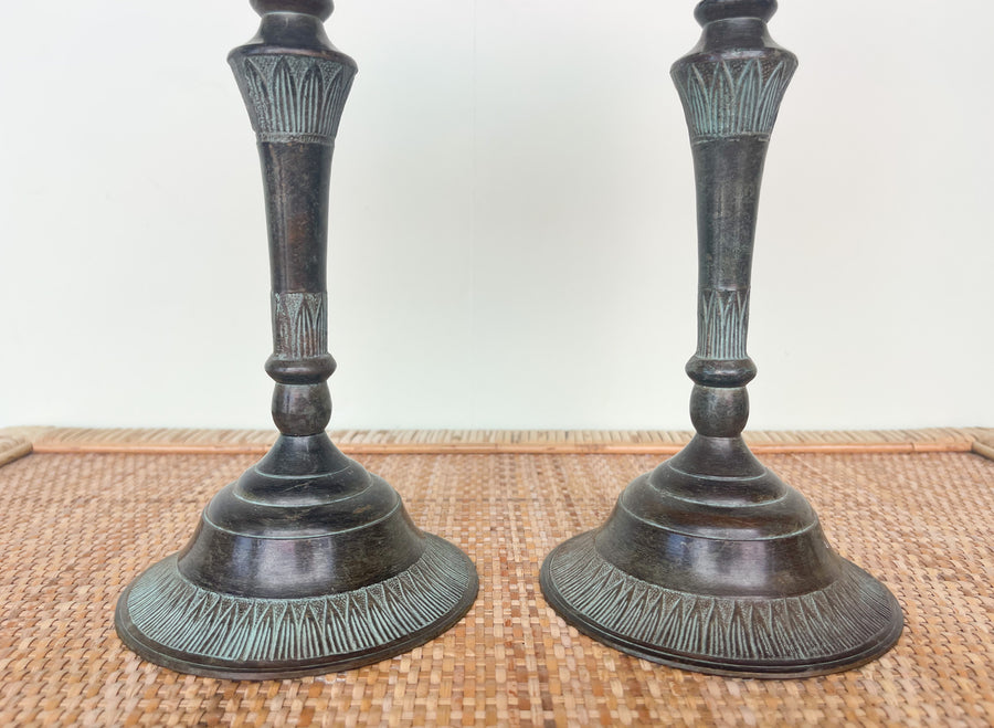 Pair of Brass Palm Tree Candlesticks
