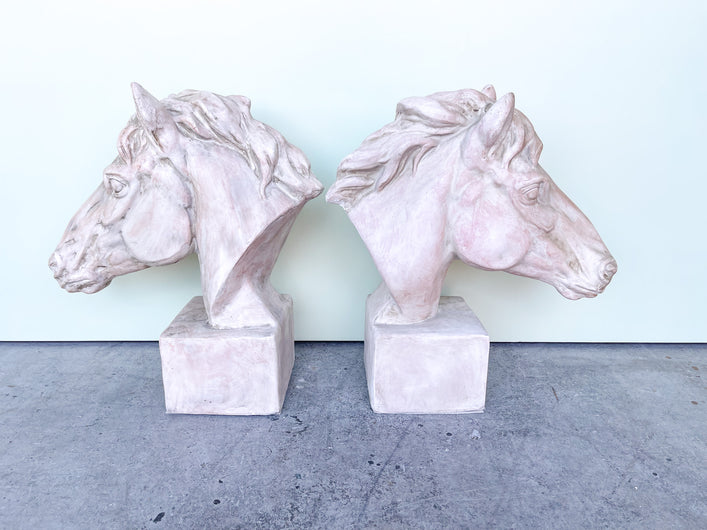 Pair of Large Horse Bust Sculptures