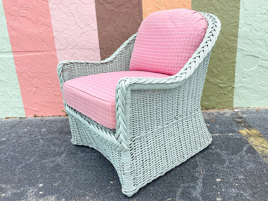 Pair of Preppy Braided Rattan Lounge Chairs