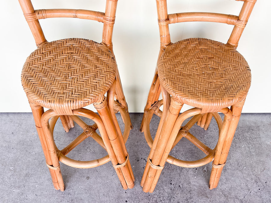 Pair of Island Style Rattan Bar Stools