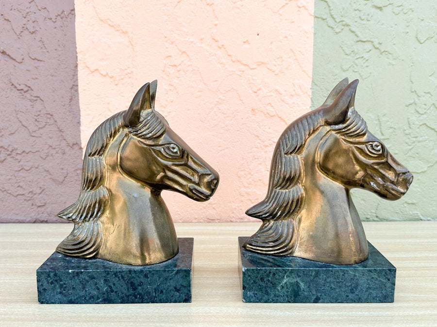 Pair of Brass Horse Head Bookends