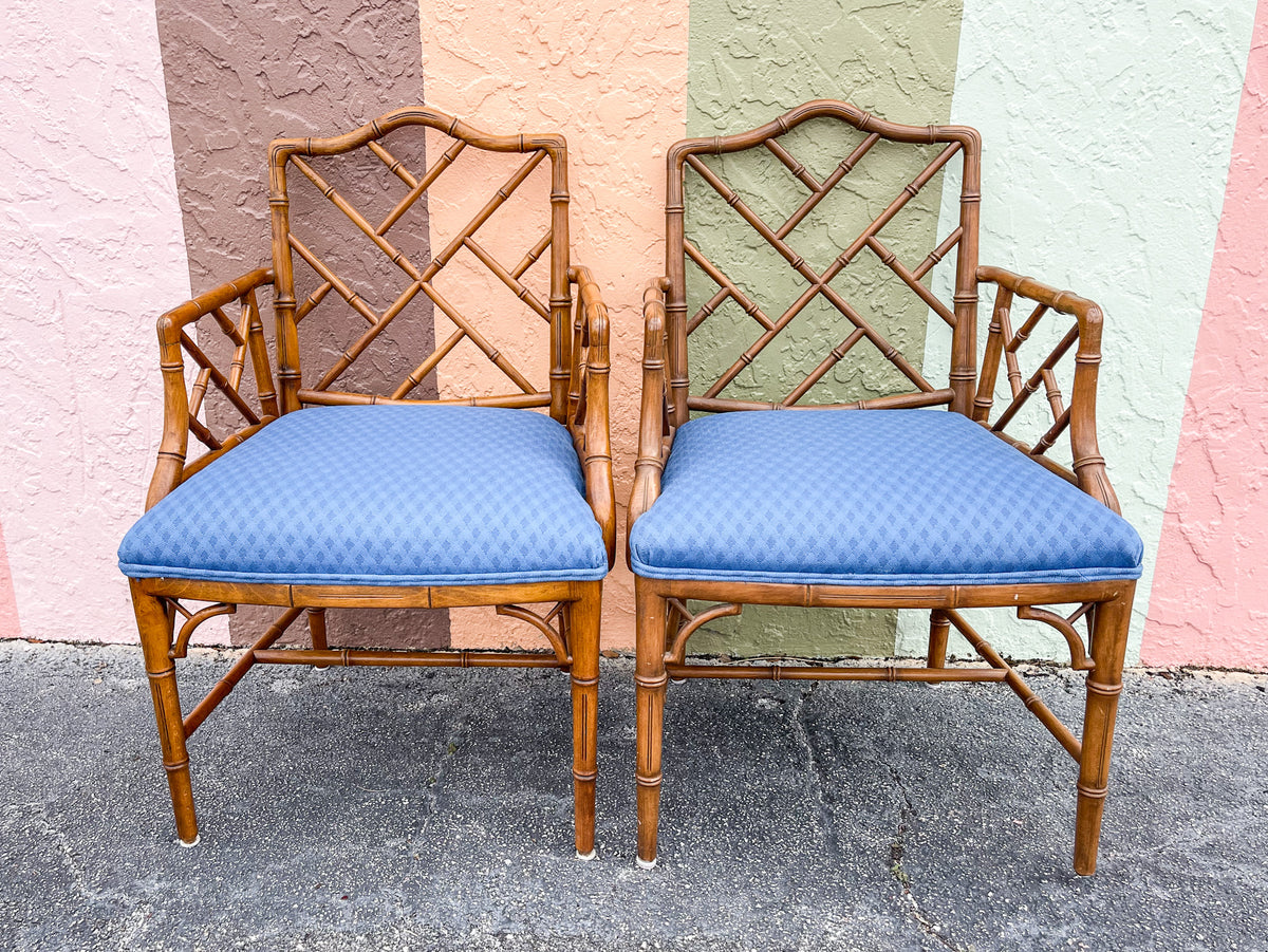 Pair of Faux Bamboo Chippendale Arm Chairs