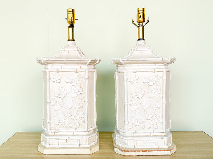 Pair of Faux Bamboo Pagoda Lamps