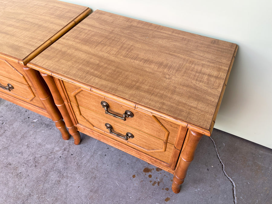 Pair of Natural Faux Bamboo Nightstands