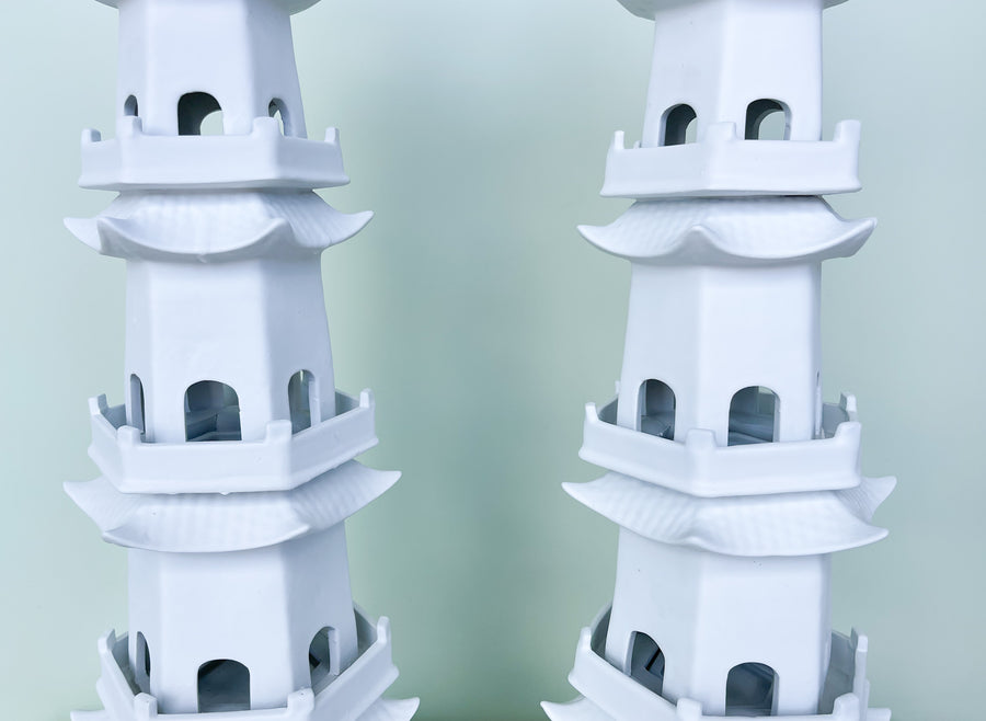 Pair of Modern Ceramic Pagoda Tulipieres