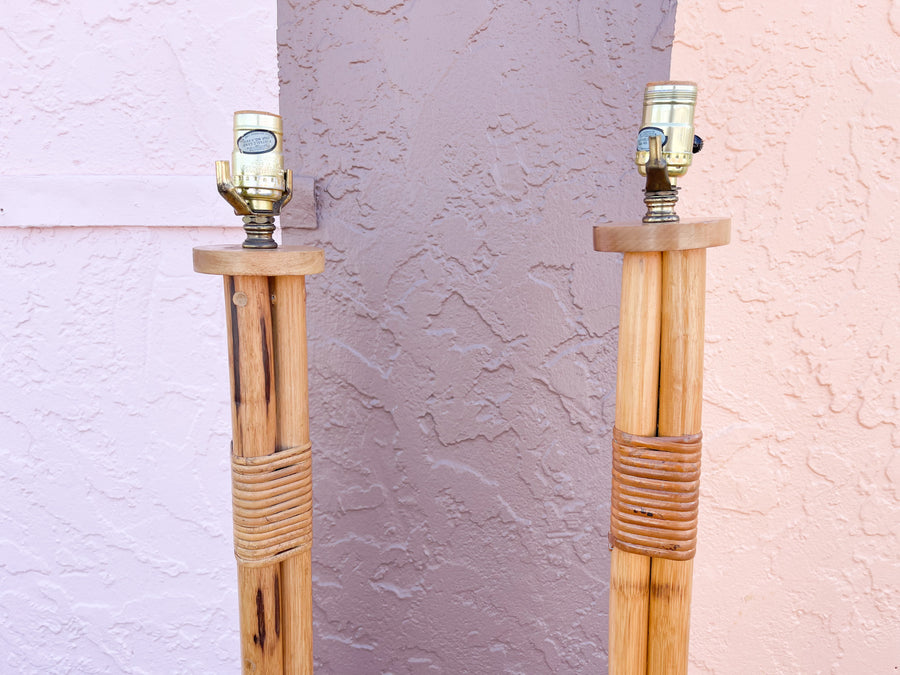 Pair of Old Florida Bamboo Floor Lamps