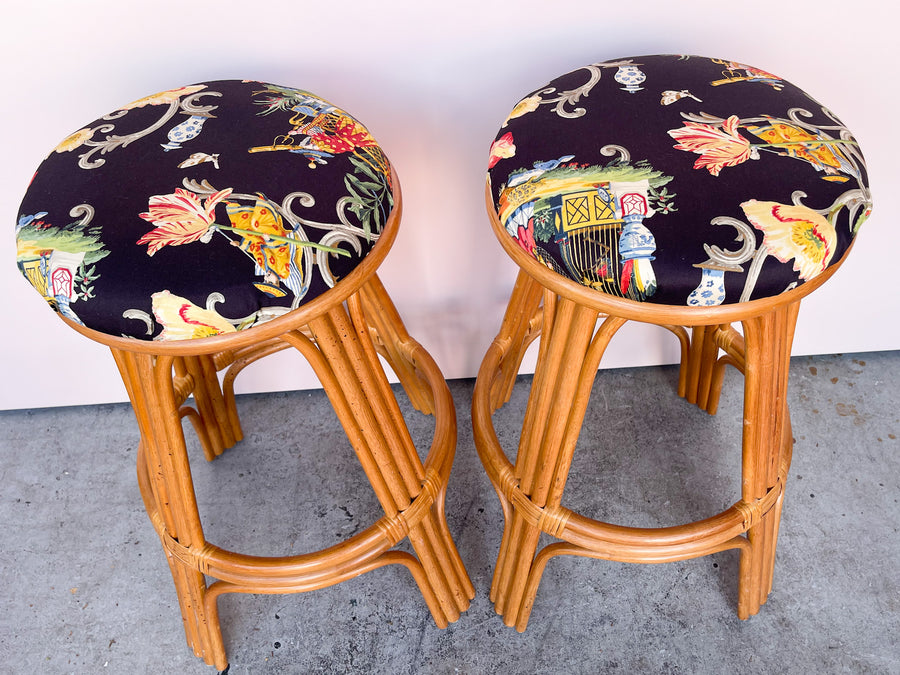 Pair of Rattan Swivel Bar Stools