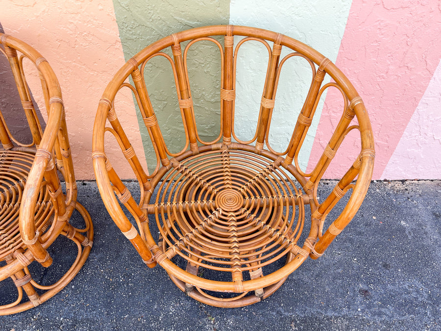 Pair of Cute Rattan Swivel Chairs