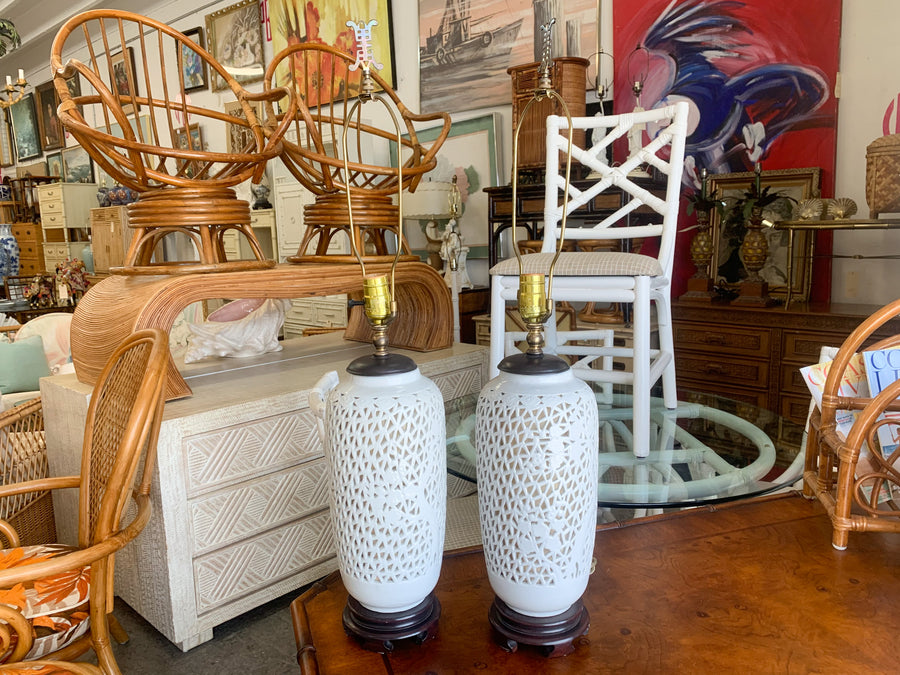 Pair of Cherry Blossom Pierced Lamps