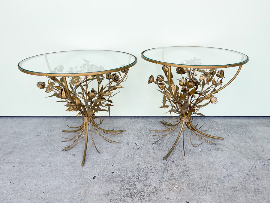 Pair of Italian Tole Floral Side Tables