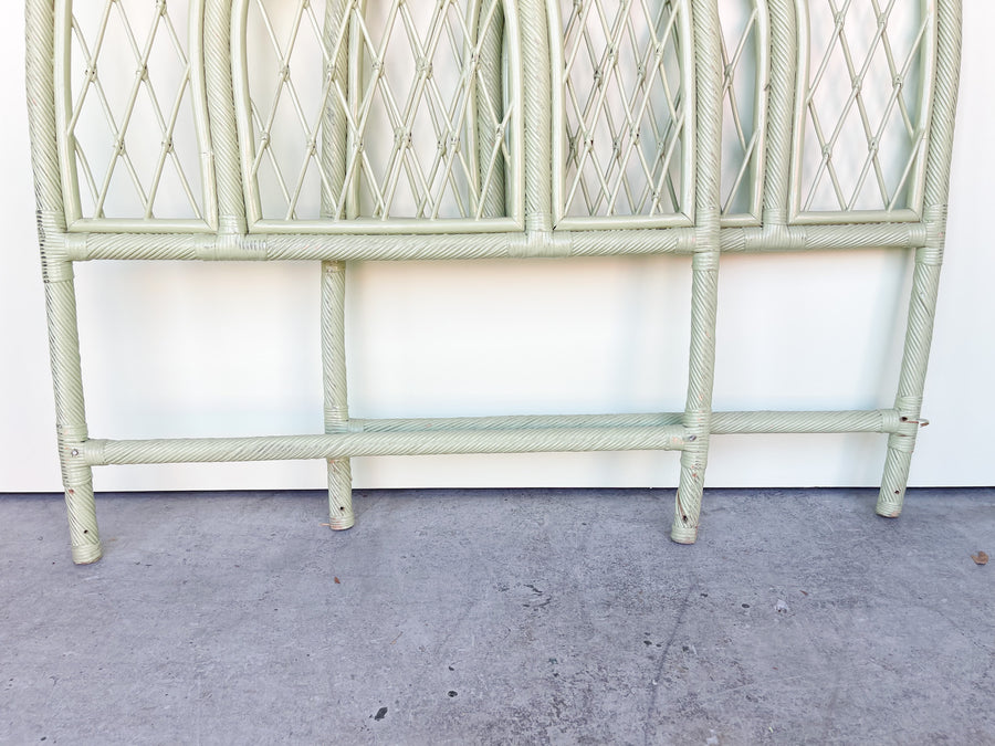 Pair of Seafoam Rattan Twin Headboards