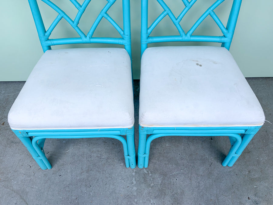Pair of Rattan Turquoise Cockpen Chairs