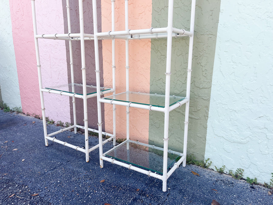 Pair of Faux Bamboo Metal Etageres