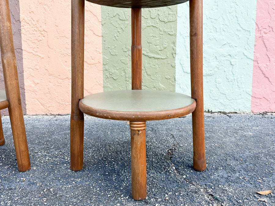 Pair of Old Florida Rattan Plant Stands