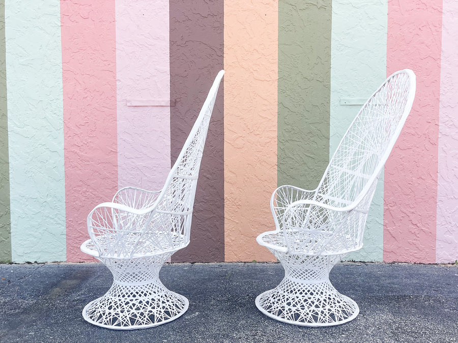 Pair of Chic White Webspun Peacock Chairs
