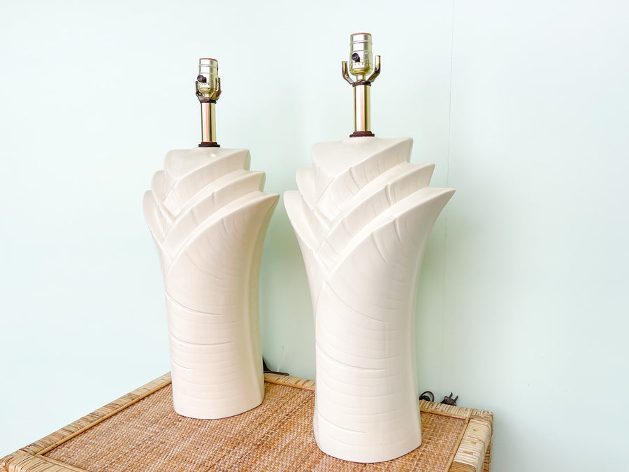 Pair of Cream Art Deco Lamps