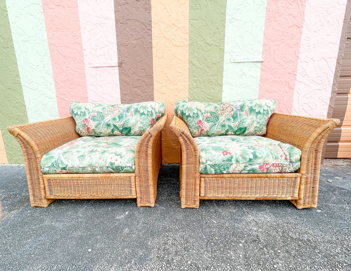 Pair of Island Chic Wicker Lounge Chairs