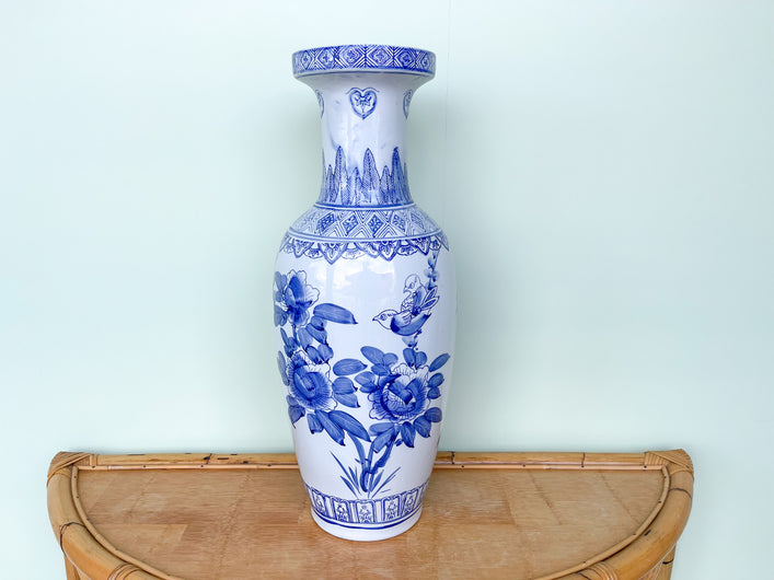 Large Blue and White Palms Vase
