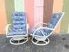 Pair of Rattan Swivel Chairs and Ottoman