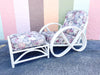 Pair of White Rattan Pretzel Chairs and Ottomans