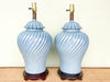Pair of Sky Blue Twist Ceramic Ginger Jar Lamps