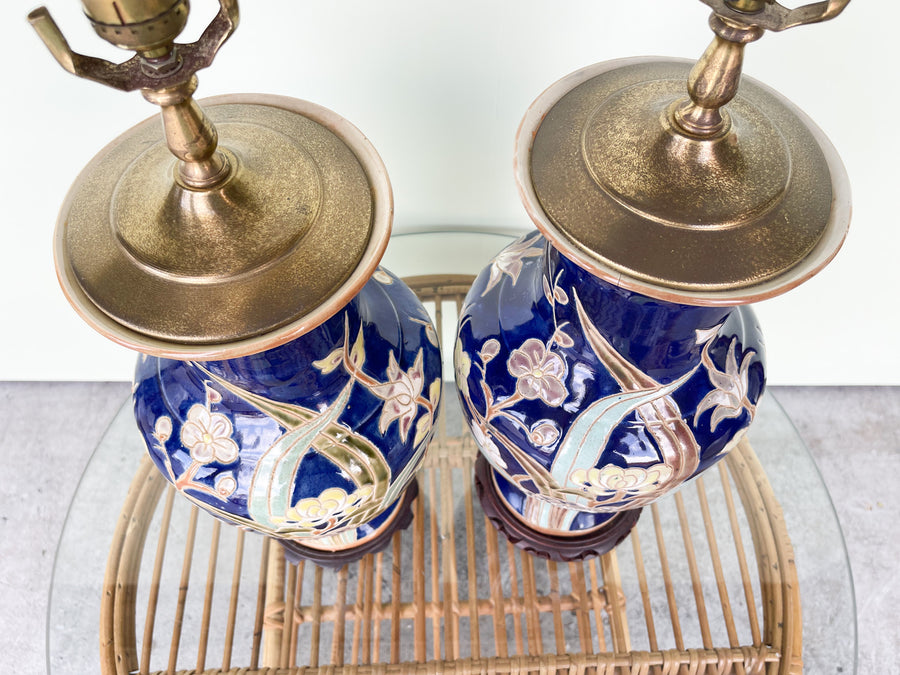 Pair of Navy Floral Lamps