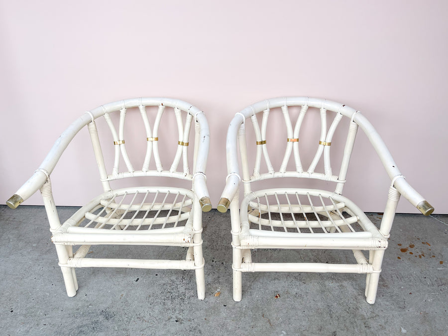 Pair of Rattan Chairs with Brass Detail