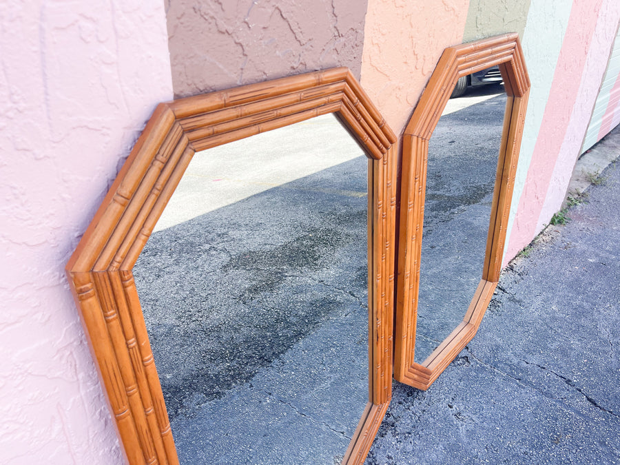 Pair of Natural Faux Bamboo Mirrors