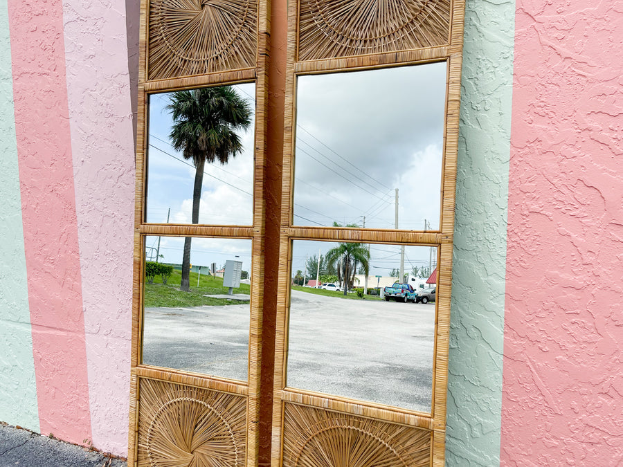 Pair of Island Chic Rattan Medallion Mirrors