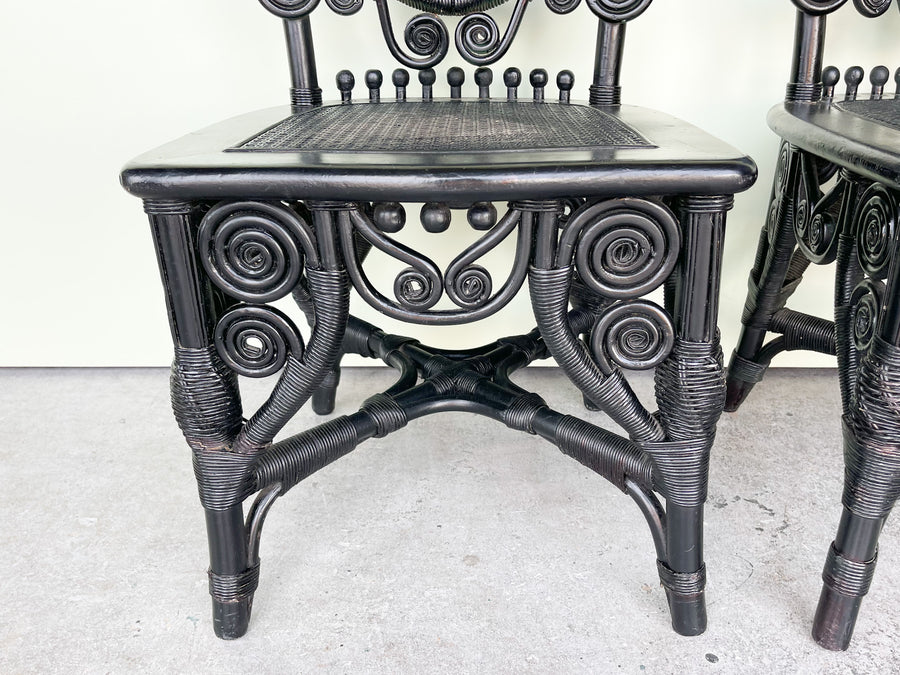 Pair of Whimsical Rattan and Cane Chairs