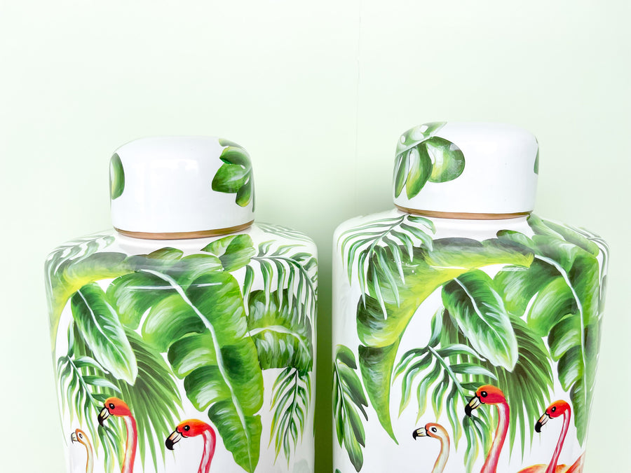 Pair of Large Flamingo Ginger Jars