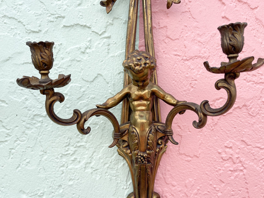 Pair of Regency Bow and Cherub Wall Sconces