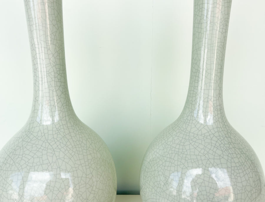 Pair of Celadon Crackle Lamps