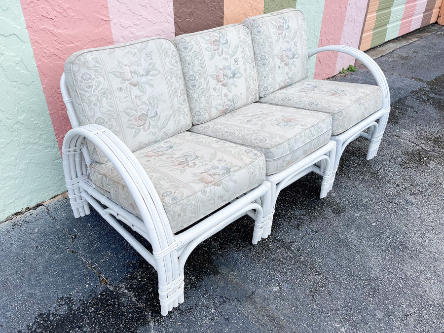 Granny Chic Painted Rattan Sofa