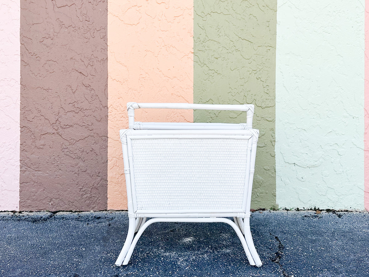White Rattan Magazine Rack