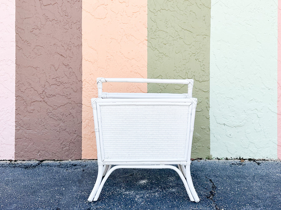 White Rattan Magazine Rack