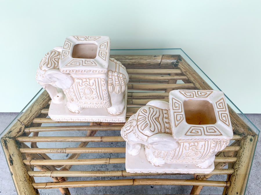 Pair of Petite White Elephant Bud Vases