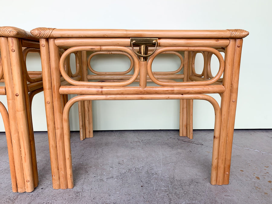 Pair of Coastal Rattan End Tables