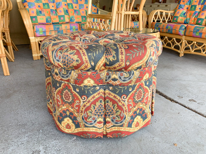 Tufted Upholstered Pouf Ottoman on Casters