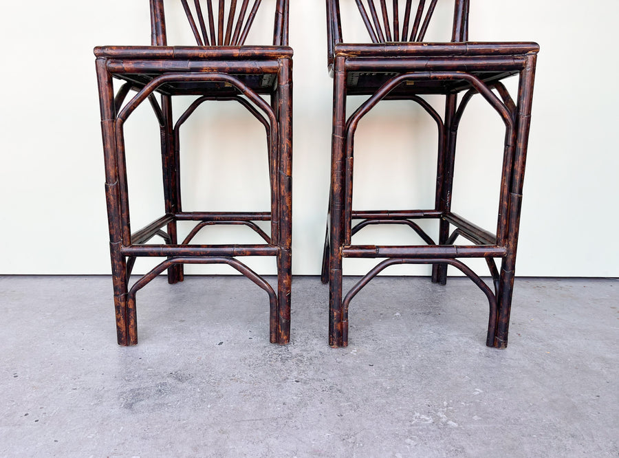 Pair of Tortoiseshell Rattan Bar Stools