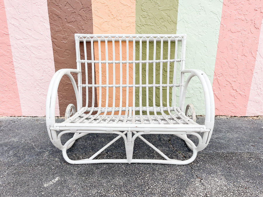 Palm Beach Stick Wicker Loveseat on Wheels