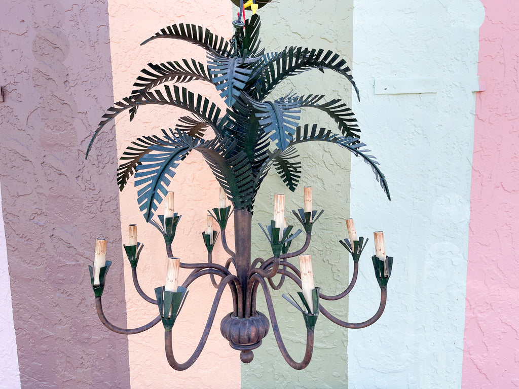 Large Currey and Company Palm Chandelier