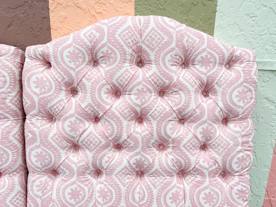 Pair of Blush Ikat Upholstered Twin Headboards