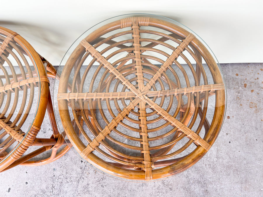 Pair of Island Style Rattan Drum Tables