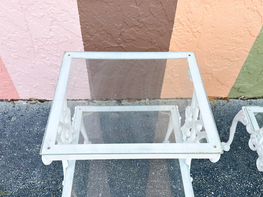 Pair of Palm Beach Chic Two Tier Side Tables
