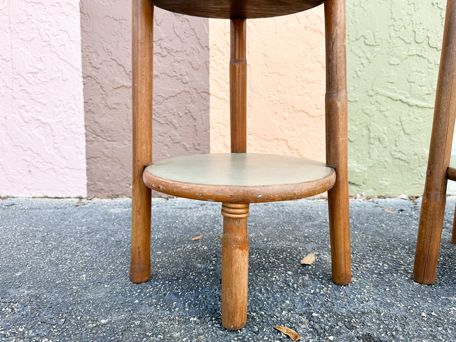 Pair of Old Florida Rattan Plant Stands