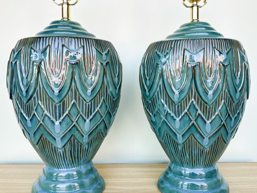 Pair of Teal MCM Swag Lamps