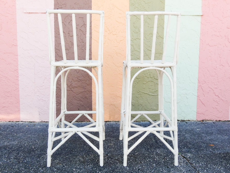 Pair of Old Florida Rattan Bar Stools