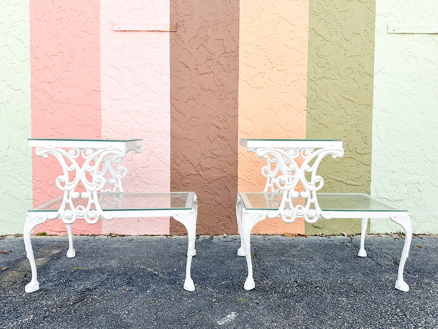 Pair of Palm Beach Chic Two Tier Side Tables