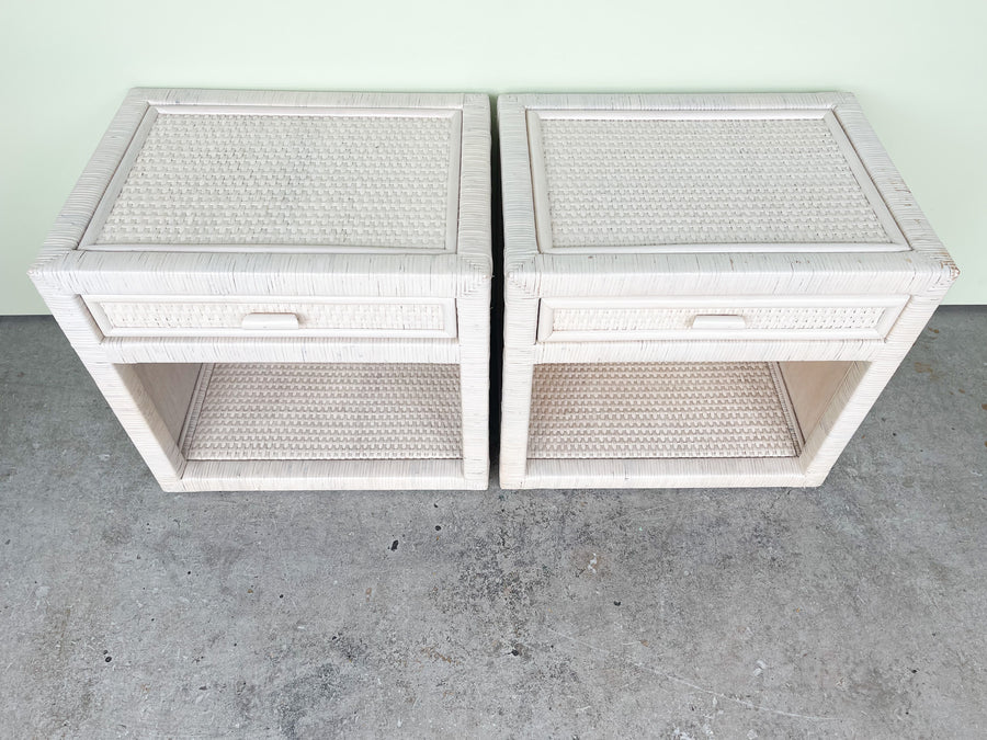 Pair of Wicker Wrapped Nightstands
